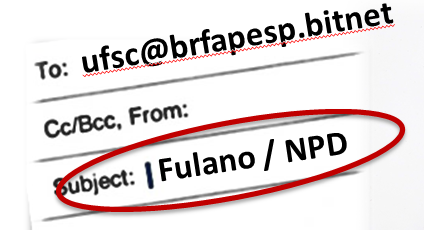 Formato de cabeçalho de mensagens de correio eletrônico via bitnet, com foco para o endereço compartilhado na FAPESP e o nome do destinatário adicionado ao Assunto da mensagem.